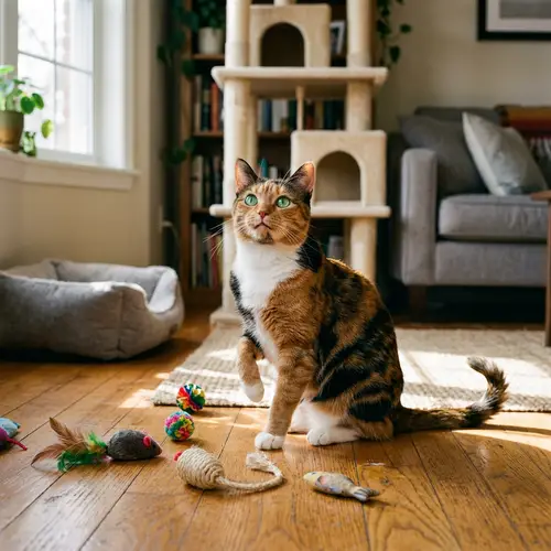 Calico Cat with Green Eyes | Playful and Curious Feline