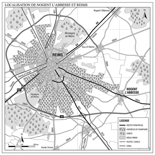 Nogent l'Abbesse Map: Location, Vineyards, Routes & Forest Areas
