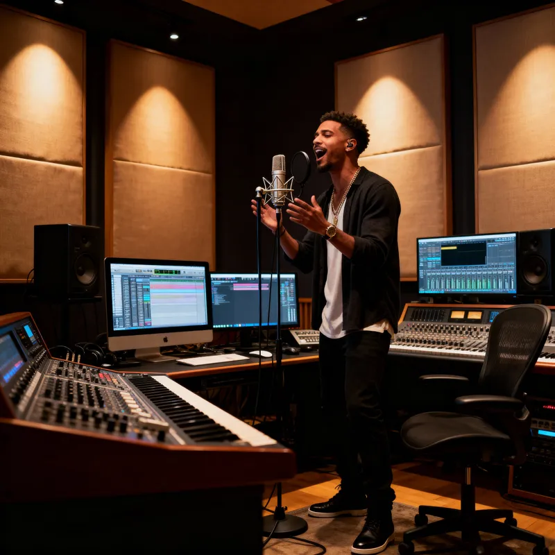 Passionate R&B Singer in Modern Studio