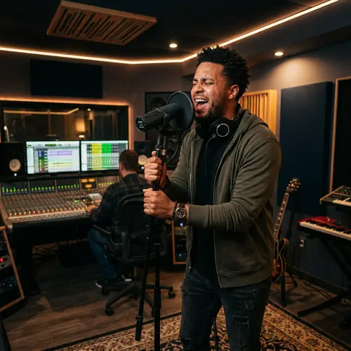 Passionate R&B Singer in Modern Studio