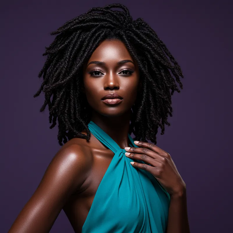 Graceful African American Model with Micro Locs
