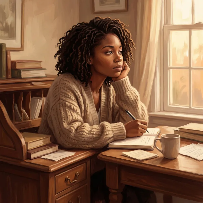 African American Model Writing in Warm Light