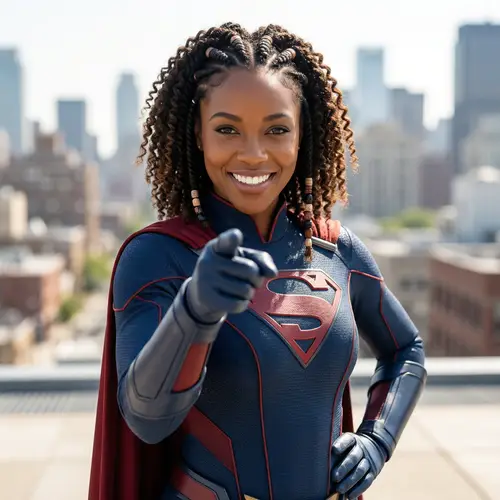 Superhero African American Woman in Modern Outfit