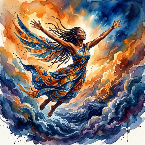 African Model Soaring Above Tempestuous Clouds