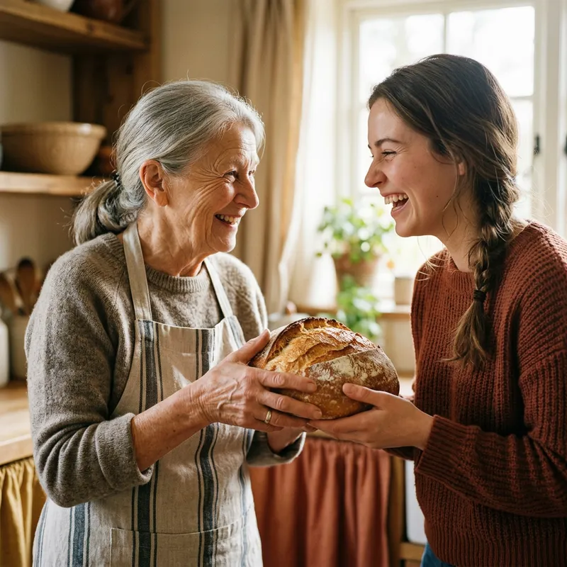 Exchange of Joy: Artful Bread Sharing Moment