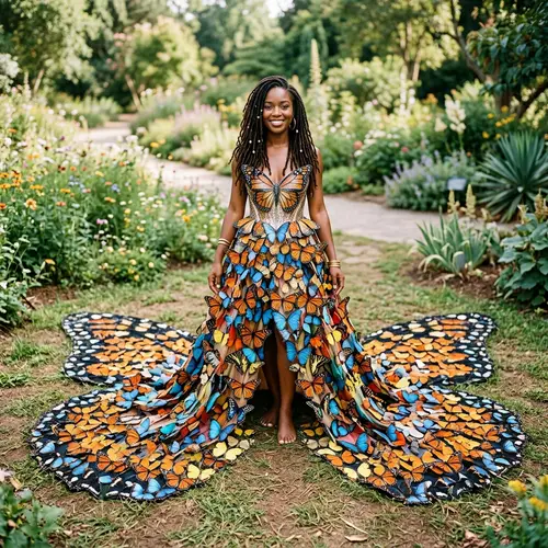 Stunning Woman in Butterfly Dress | Micro Locs Fashion