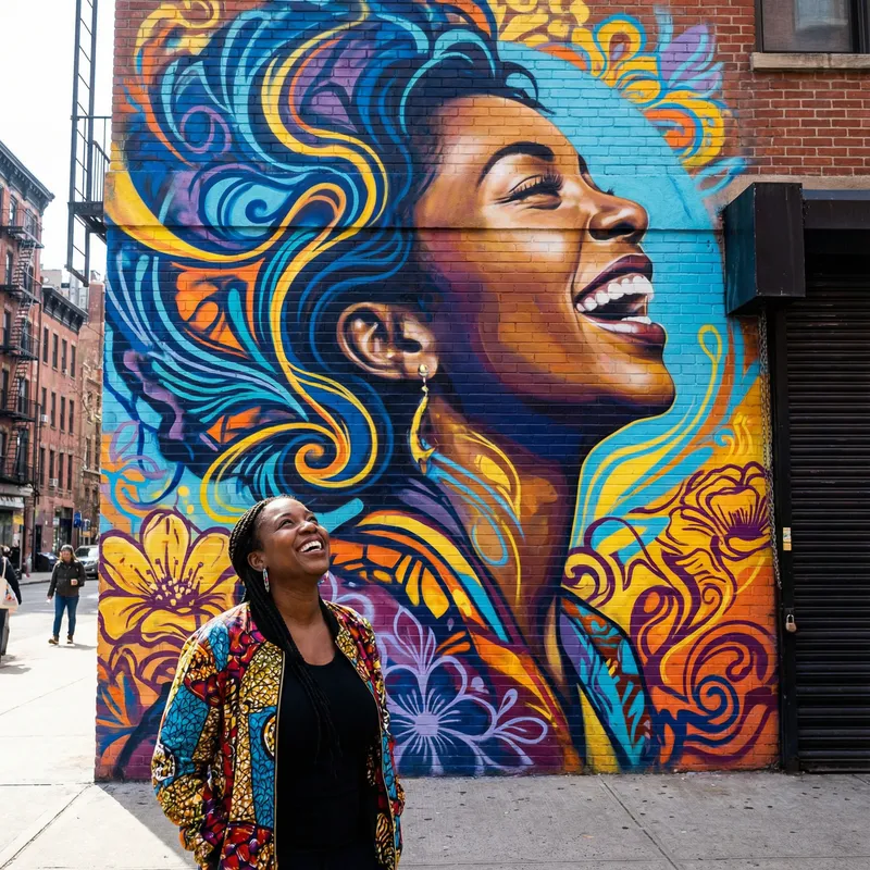 Vibrant Street Art Portraits of Joyful Moments