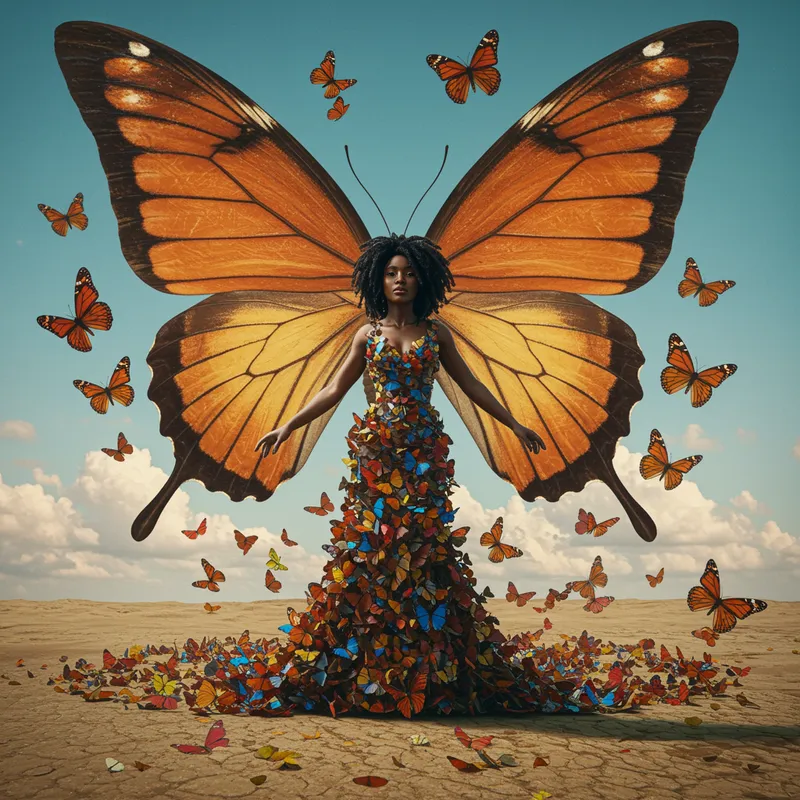 Stunning Woman in Butterfly Dress | Micro Locs Fashion