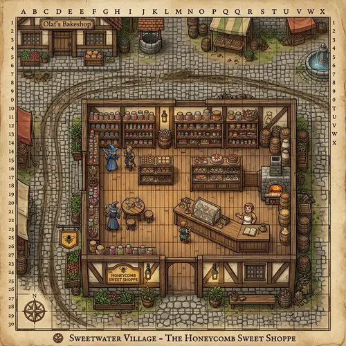 Medieval Style Sweet Shop in D&D Tabletop Game Map