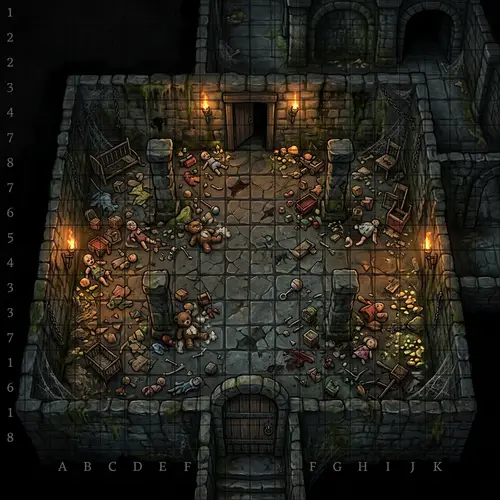 Creepy Dungeon Grid Map for Tabletop RPG: Eerie and Mysterious