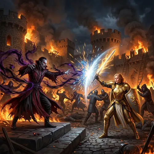 Epic Battle in Flaming Medieval Castle: Vampire Mage vs Paladin
