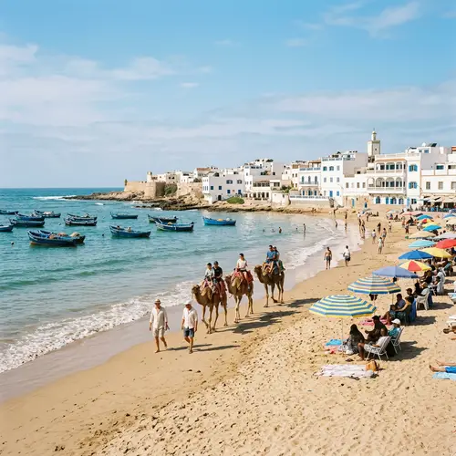 Serene Beach in Morocco | Coastal Houses, Camel Rides & Fishing Boats