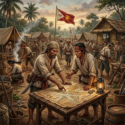 Filipino Katipunan Leaders Engrossed in Discussion | Historical Concept Art