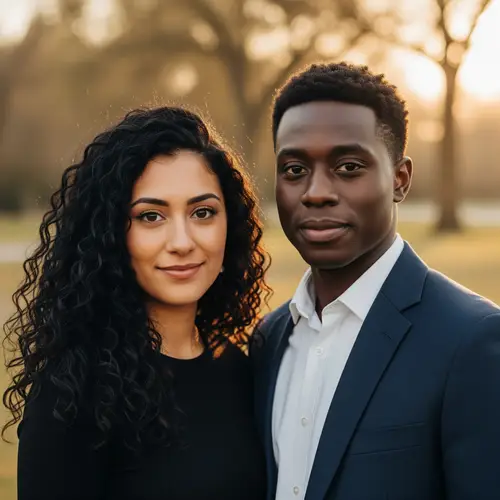 Beautiful Couple: Curly Black Hair and Brown Eyes