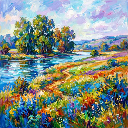 Vibrant Abstract Landscapes in Impressionist Style