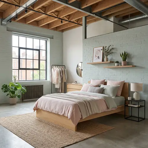 Modern Loft Bedroom Decor in Pastel Tones | Interior Design Ideas