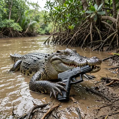 Crocodile with Pistol - Mysterious Image
