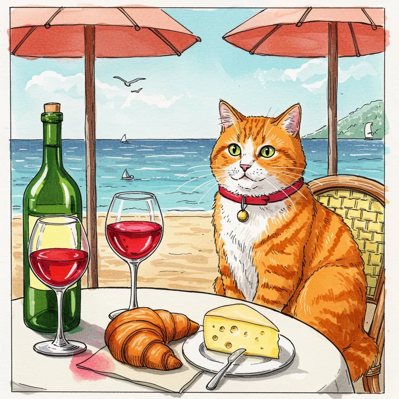 Charming Ginger Tomcat in a French Cafe
