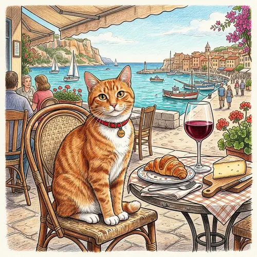 Charming Ginger Tomcat in a French Cafe