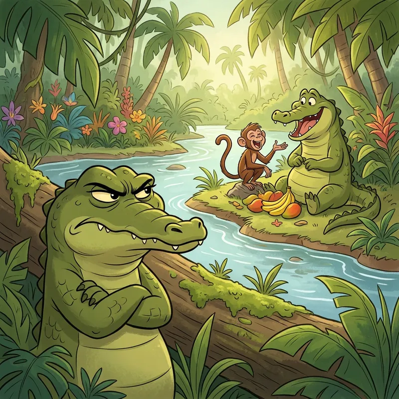 Crocodile's Wife Expresses Jealousy at Husband's Friendship with Monkey