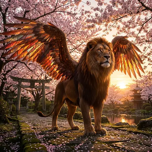 Fediel: Majestic Mythical Creature with Stained Glass Wings