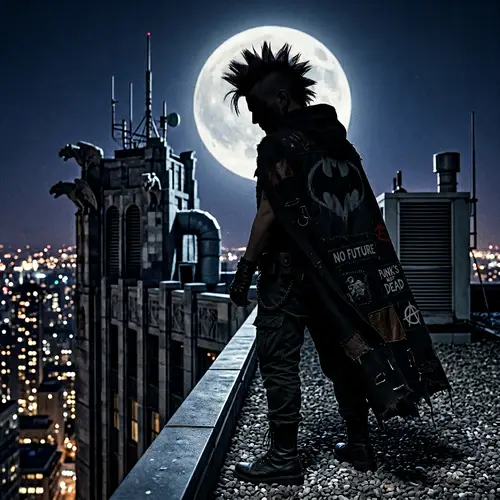 Gothic Punk Vigilante at Night - Batman Inspired Art