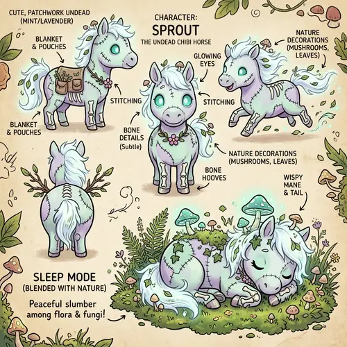 Undead Chibi Horse Reference Sheet | Whimsical & Fantasy-Styled