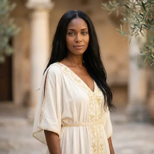 Elegant Black Irish Woman in Traditional Greek Robe