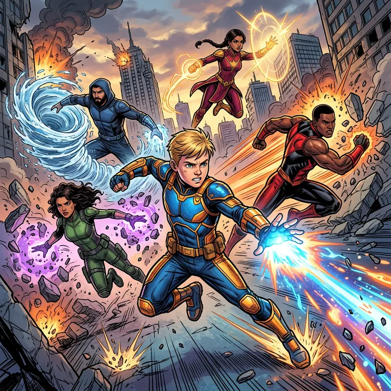 Vibrant Power: Extraordinary Superheroes in Action with Bold Colors Vibrant Power: Extraordinary Superheroes in Action with Bold Colors