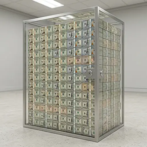 Transparent Cabinet Filled with US Dollar Bills