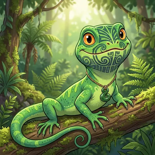 Cartoon Lizard with Maori Moko - Symbol of Status and Mana