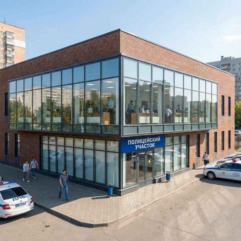 Two-Story Police Station with Panoramic Windows