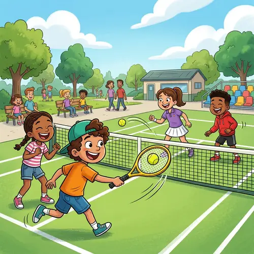 Cartoon Kids Playing Tennis and Having Fun