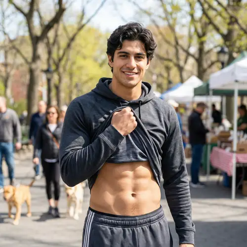 Handsome Middle Eastern Young Man with Well-Toned Abs in Athletic Wear