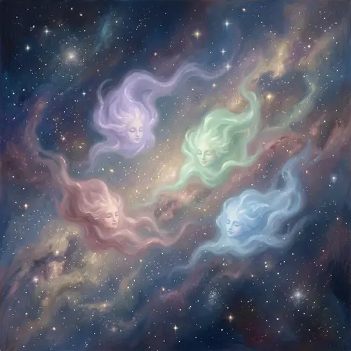 Otherworldly Entities in Serene Cosmos: Surrealism Art Inspiration