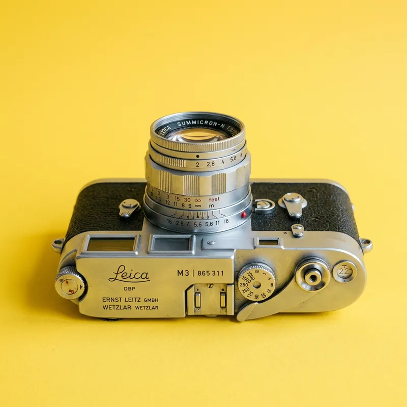 Stunning Vintage Camera on Yellow Background Stunning Vintage Camera on Yellow Background