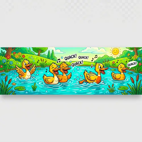 Cheerful Cartoon Ducks Swimming in Vibrant Pond - Digital Illustration