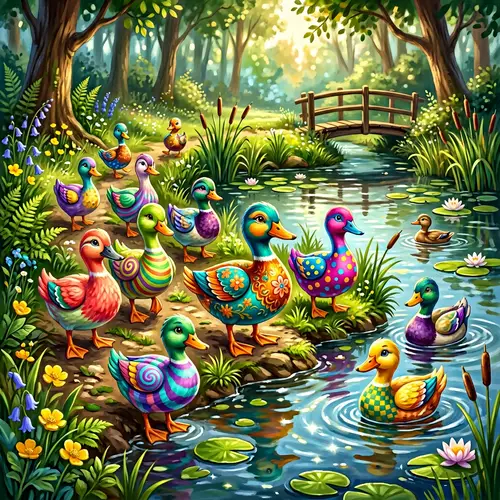 Playful Collection of Colorful Ducks in High-Resolution Digital Painting