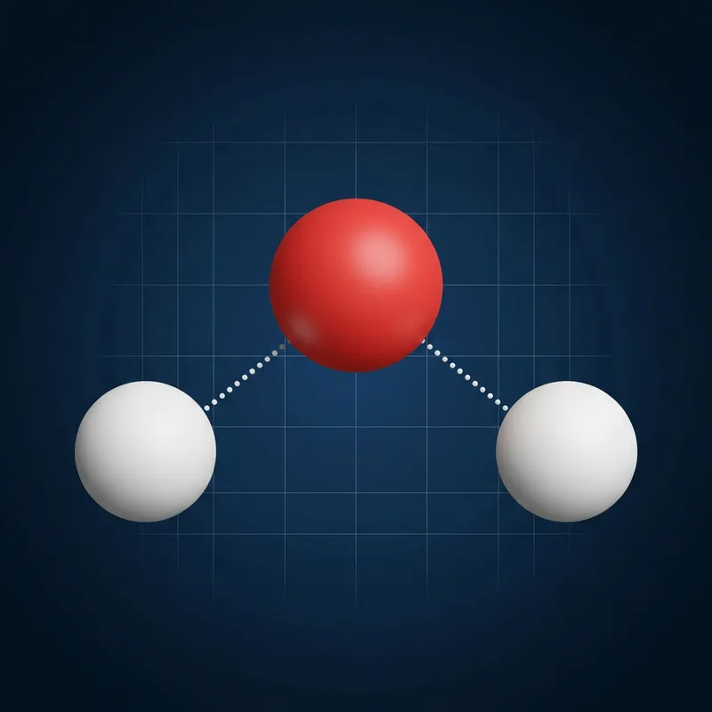 Detailed 3-D Water Molecule Model: Oxygen and Hydrogen Atoms