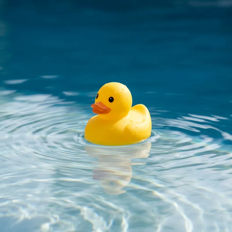 Vibrant Yellow Rubber Duck Floating in Tranquil Blue Water