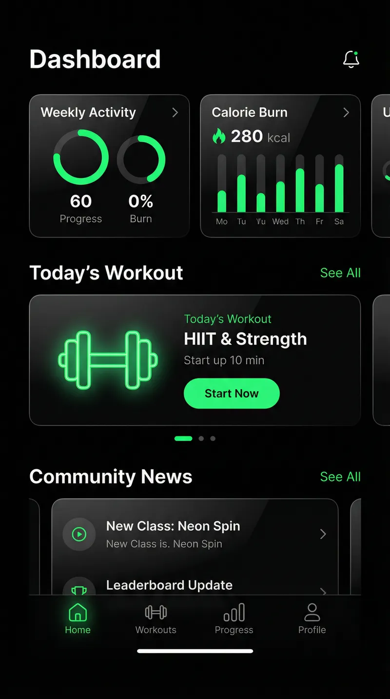 Premium Gym App UI Design for Dark Mode