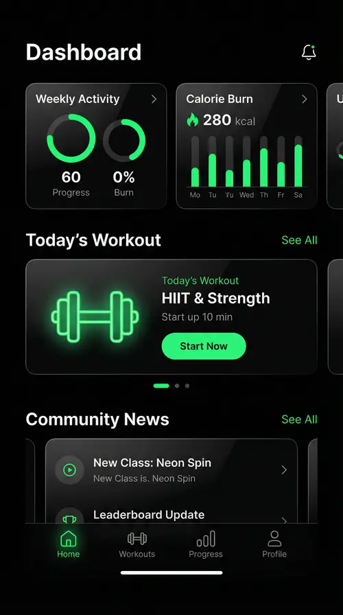 Premium Gym App UI Design for Dark Mode