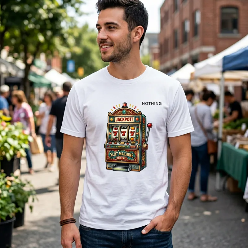 Relaxed Vibes: Nothing Brand White Shirt with Slot Machine Design