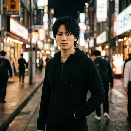 Stylish Young Man with Black Wolf Cut Hairstyle