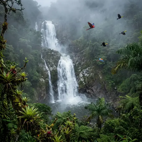 Tranquil Lake Sunrise & Majestic Waterfall | Nature's Beauty