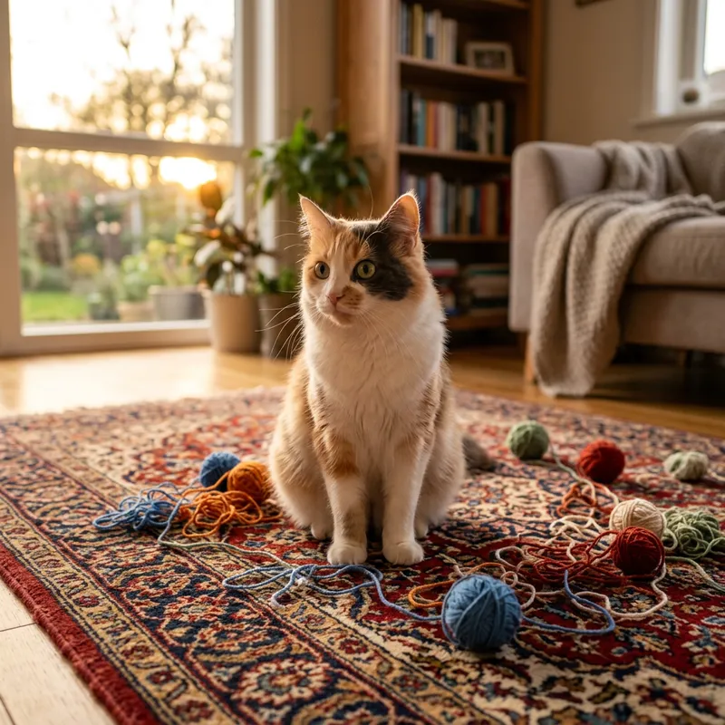 Playful White Cat Poses Gracefully on Rug