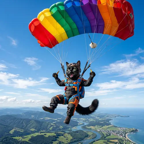 Playful Cat Parachuting in the Sky - Daring and Exciting
