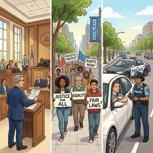 Diverse Lawful Activities in Daylight | Legal Scenes Illustration