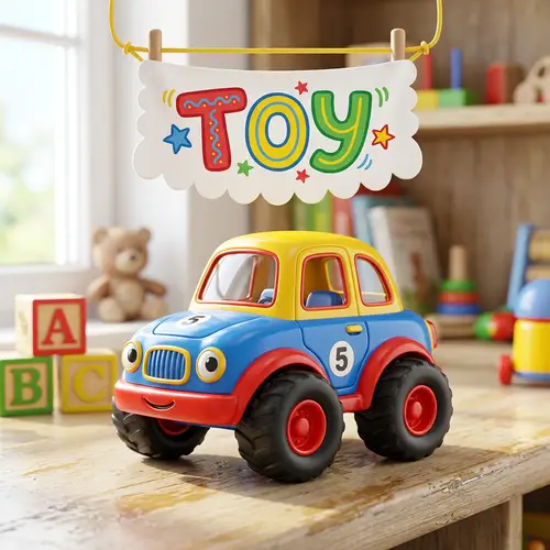 Colorful Toy Car 3D Render with Cartoon Features