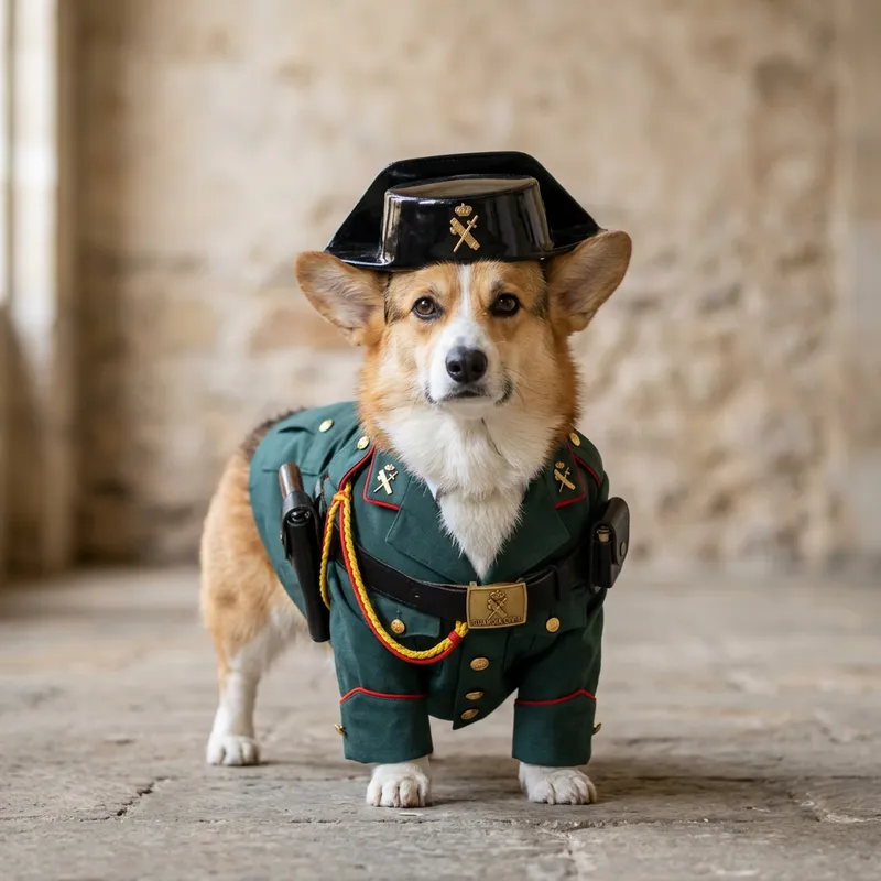 Corgi in Spanish Civil Guard Uniform | Unique Pet Portrait